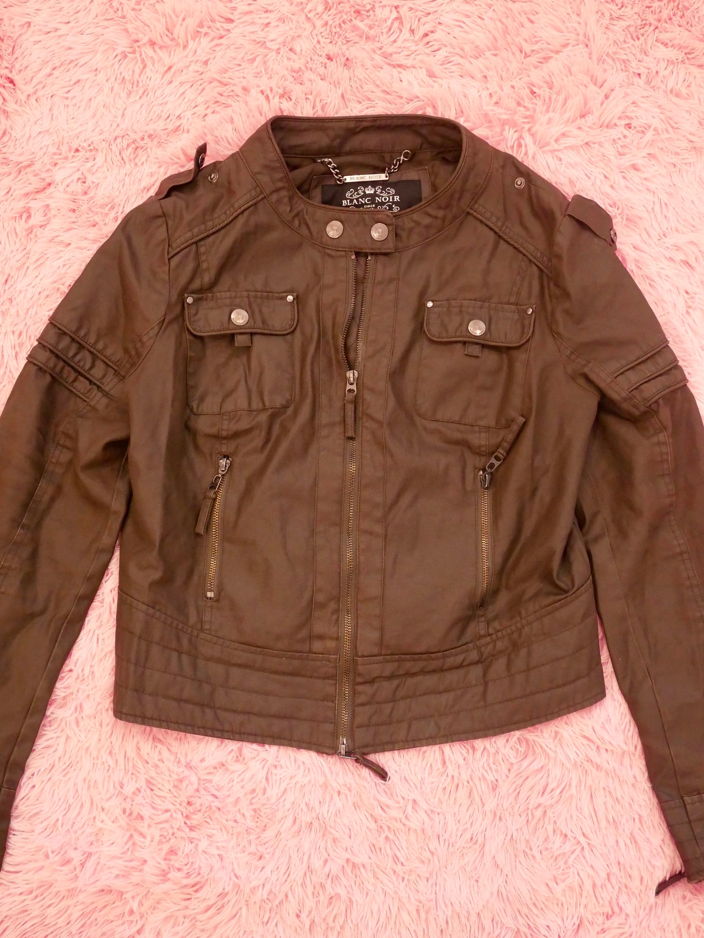 Olive Black Blanc Noir Leather Jacket