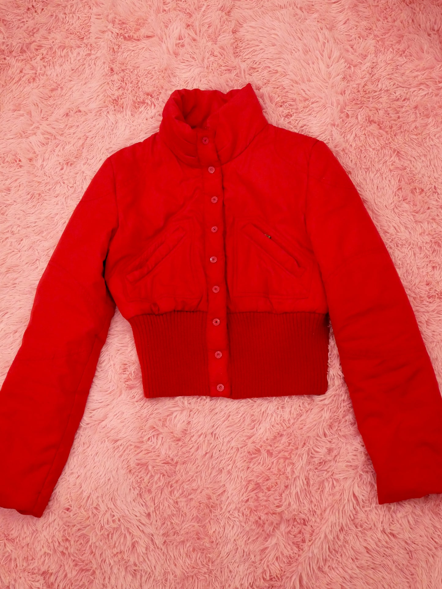 Red Cropped Bomber Jacket
