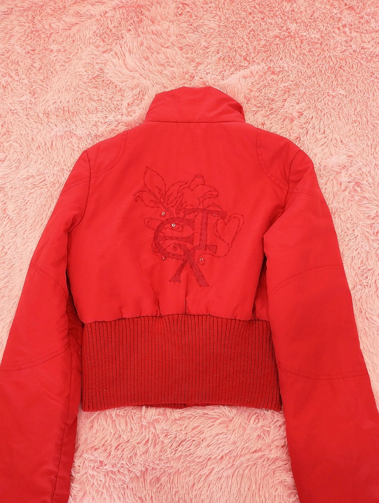 Red Cropped Bomber Jacket