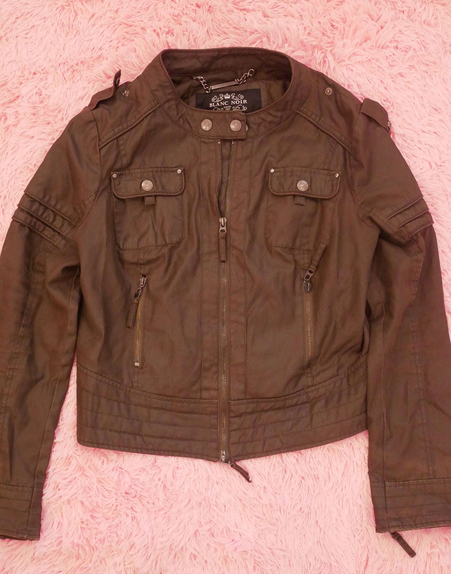 Olive Black Blanc Noir Leather Jacket